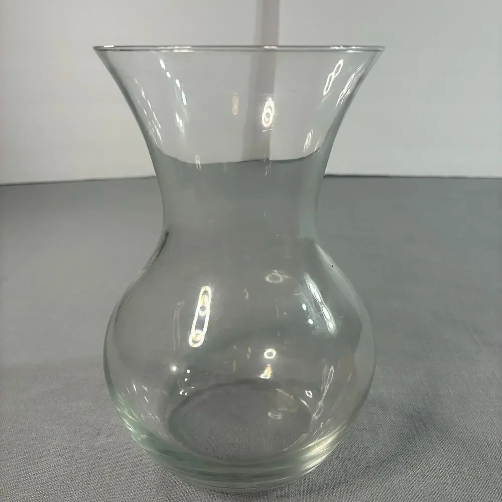 Clear Glass Flower Vase 7 Inch Flared Rim Bulbous Round Base Floral Centerpiece